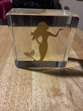 Gold Mermaid Acrylic Art Block - Decorative Glass Accent
